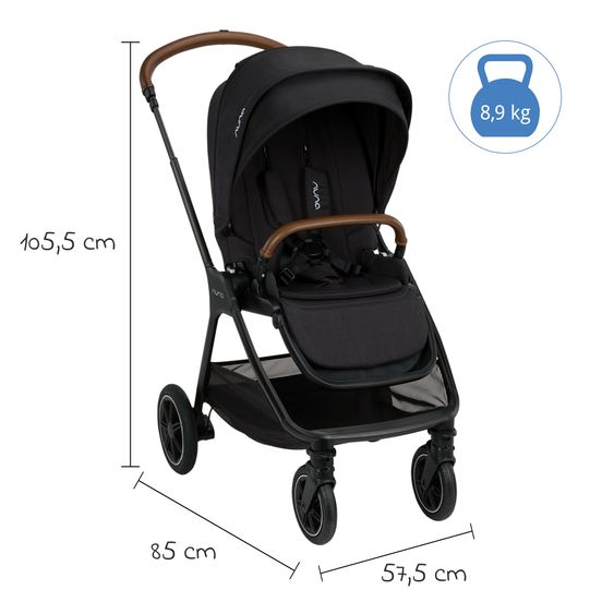 Nuna 2in1 Kombi-Kinderwagen-Set TRIV next bis 22 kg mit Babywanne, Adapter, Regenschutz & Spieltier - Caviar