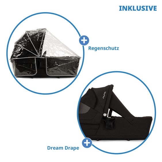 Nuna 2in1 Kombi-Kinderwagen-Set TRIV next bis 22 kg mit Babywanne, Adapter, Regenschutz & Spieltier - Caviar