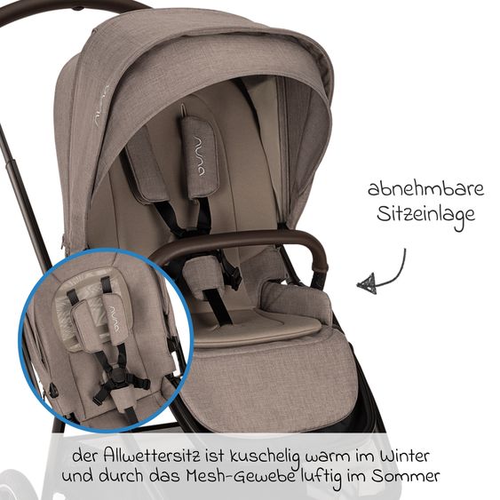 Nuna 2in1 Kombi-Kinderwagen-Set TRIV next bis 22 kg mit Babywanne, Adapter, Regenschutz & Spieltier - Cedar
