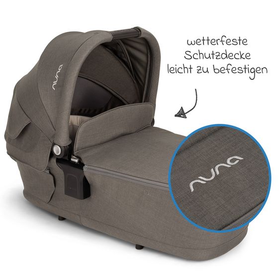 Nuna Set passeggino 2in1 TRIV next fino a 22 kg con navicella, adattatore, parapioggia e animale da gioco - Granito
