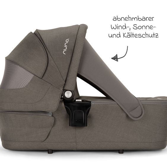 Nuna Set passeggino 2in1 TRIV next fino a 22 kg con navicella, adattatore, parapioggia e animale da gioco - Granito