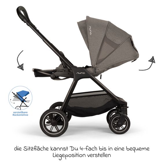 Nuna Set passeggino 2in1 TRIV next fino a 22 kg con navicella, adattatore, parapioggia e animale da gioco - Granito