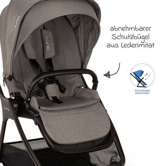 Nuna Set passeggino 2in1 TRIV next fino a 22 kg con navicella, adattatore, parapioggia e animale da gioco - Granito