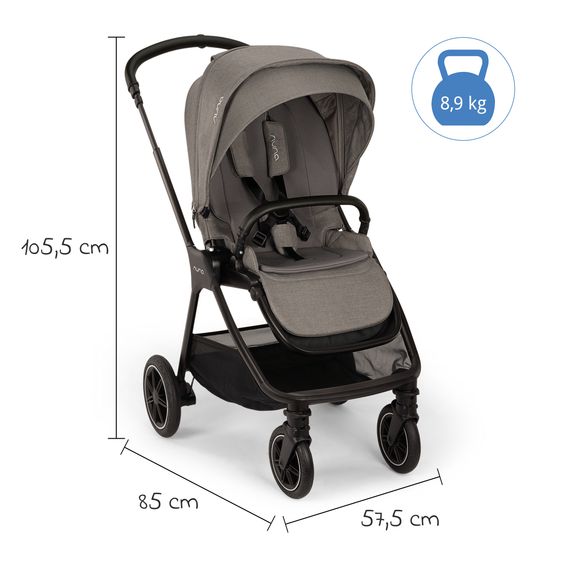 Nuna Set passeggino 2in1 TRIV next fino a 22 kg con navicella, adattatore, parapioggia e animale da gioco - Granito
