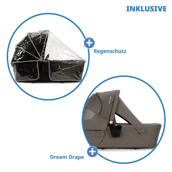 Nuna Set passeggino 2in1 TRIV next fino a 22 kg con navicella, adattatore, parapioggia e animale da gioco - Granito