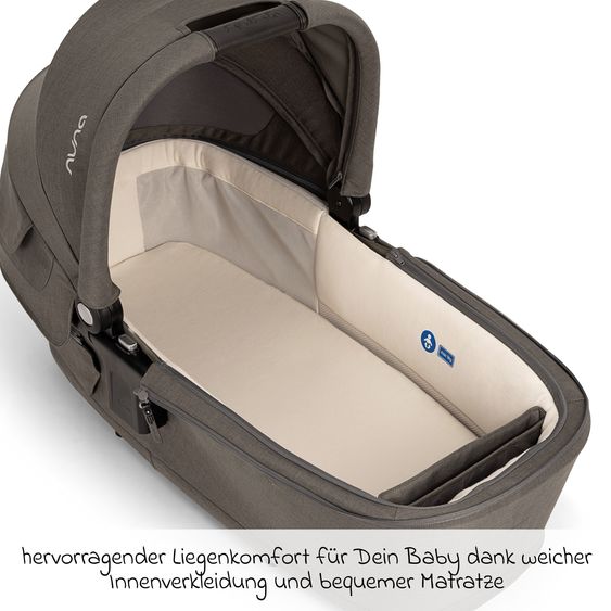 Nuna Set passeggino 2in1 TRIV next fino a 22 kg con navicella, adattatore, parapioggia e animale da gioco - Granito
