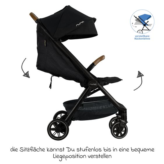 Nuna 2in1 Kombi-Kinderwagen-Set TRVL Lx bis 22 kg mit Babywanne, Tragetasche, Regenschutz & Spieltier - Caviar