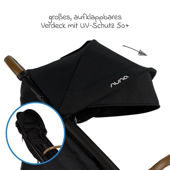 Nuna 2in1 Kombi-Kinderwagen-Set TRVL Lx bis 22 kg mit Babywanne, Tragetasche, Regenschutz & Spieltier - Caviar