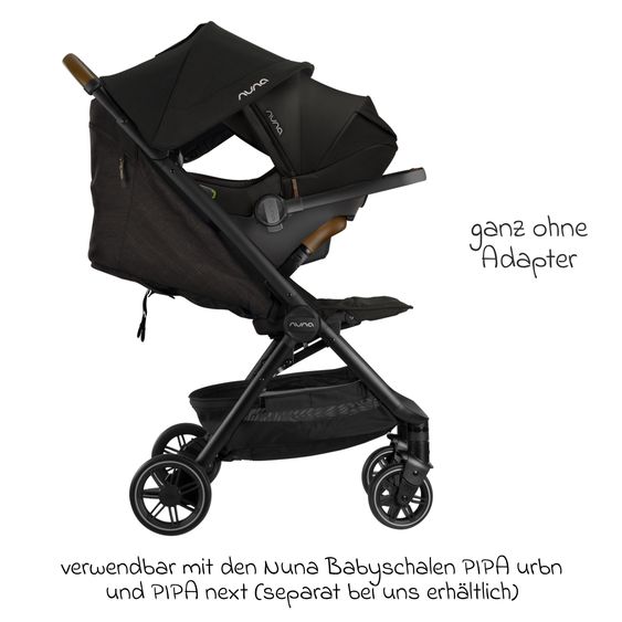 Nuna 2in1 Kombi-Kinderwagen-Set TRVL Lx bis 22 kg mit Babywanne, Tragetasche, Regenschutz & Spieltier - Caviar