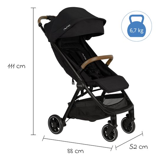Nuna 2in1 Kombi-Kinderwagen-Set TRVL Lx bis 22 kg mit Babywanne, Tragetasche, Regenschutz & Spieltier - Caviar