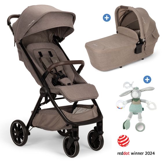 Nuna 2in1 Kombi-Kinderwagen-Set TRVL Lx bis 22 kg mit Babywanne, Tragetasche, Regenschutz & Spieltier - Cedar