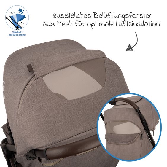 Nuna 2in1 Kombi-Kinderwagen-Set TRVL Lx bis 22 kg mit Babywanne, Tragetasche, Regenschutz & Spieltier - Cedar