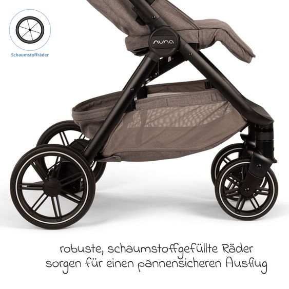 Nuna 2in1 Kombi-Kinderwagen-Set TRVL Lx bis 22 kg mit Babywanne, Tragetasche, Regenschutz & Spieltier - Cedar
