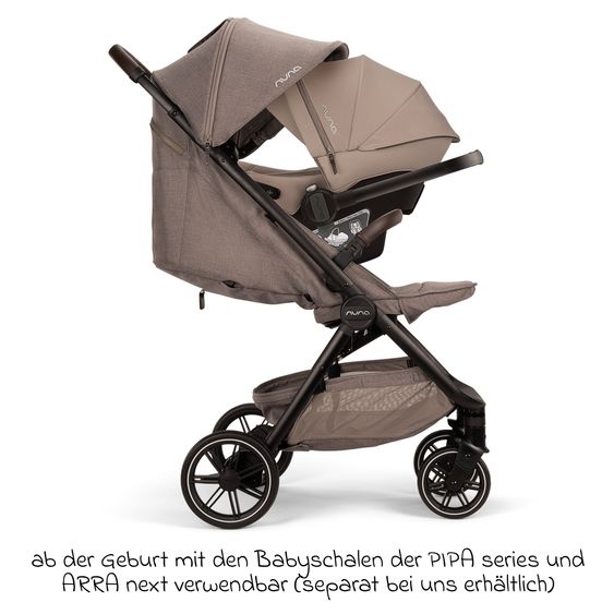 Nuna 2in1 Kombi-Kinderwagen-Set TRVL Lx bis 22 kg mit Babywanne, Tragetasche, Regenschutz & Spieltier - Cedar