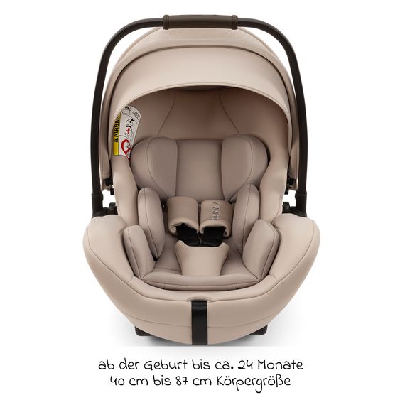 Nuna Babyschale ARRA flex i-Size ab Geburt bis 13 kg (40 cm - 87 cm) Liegeposition 157° inkl. Sitzverkleinerer & Sonnenverdeck nur 3,9 kg - Biscotti