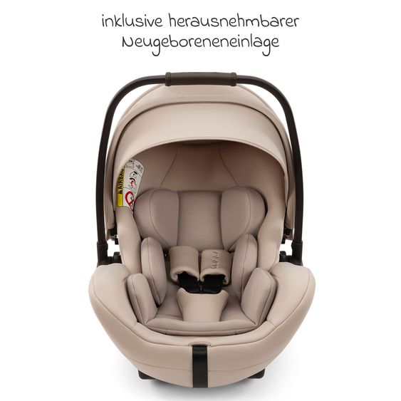 Nuna Babyschale ARRA flex i-Size ab Geburt bis 13 kg (40 cm - 87 cm) Liegeposition 157° inkl. Sitzverkleinerer & Sonnenverdeck nur 3,9 kg - Biscotti