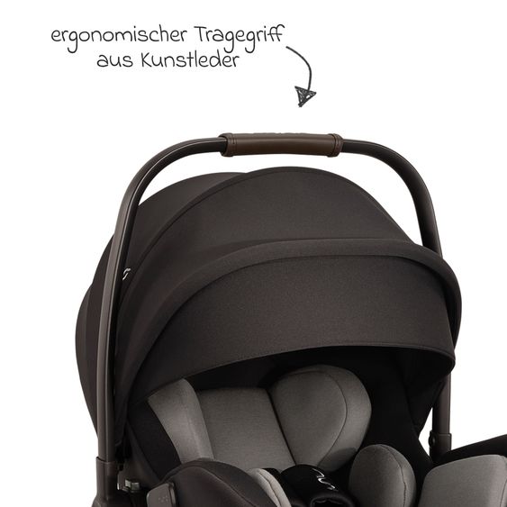 Nuna Babyschale ARRA flex i-Size ab Geburt bis 13 kg (40 cm - 87 cm) Liegeposition 157° inkl. Sitzverkleinerer & Sonnenverdeck nur 3,9 kg - Caviar