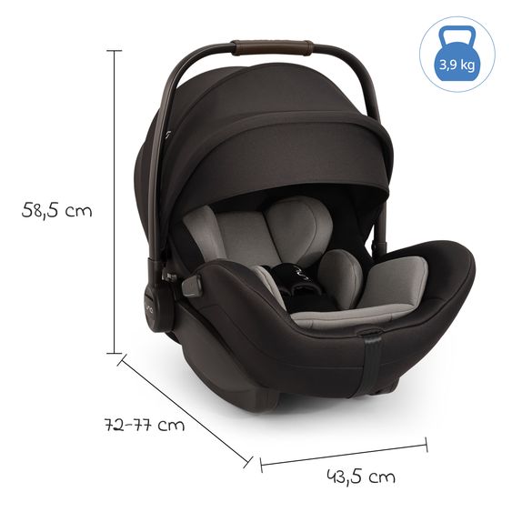 Nuna ARRA flex i-Size infant car seat from birth to 13 kg (40 cm - 87 cm) reclining position 157° incl. seat reducer & sun canopy only 3.9 kg - Caviar