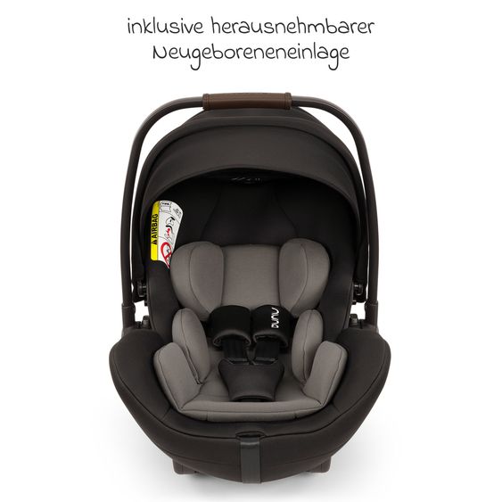 Nuna Babyschale ARRA flex i-Size ab Geburt bis 13 kg (40 cm - 87 cm) Liegeposition 157° inkl. Sitzverkleinerer & Sonnenverdeck nur 3,9 kg - Caviar