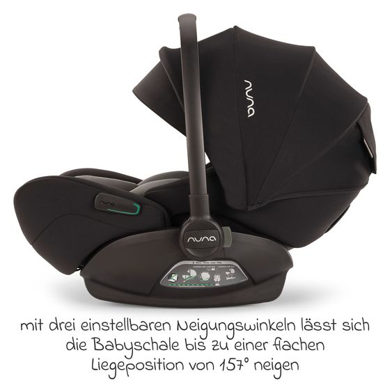 Nuna Babyschale ARRA flex i-Size ab Geburt bis 13 kg (40 cm - 87 cm) Liegeposition 157° inkl. Sitzverkleinerer & Sonnenverdeck nur 3,9 kg - Caviar