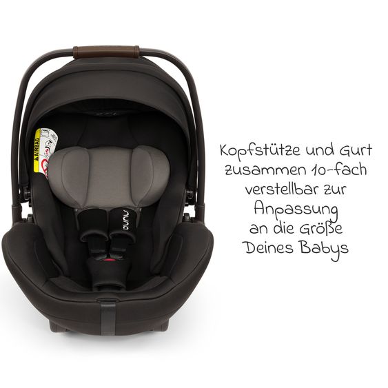 Nuna Babyschale ARRA flex i-Size ab Geburt bis 13 kg (40 cm - 87 cm) Liegeposition 157° inkl. Sitzverkleinerer & Sonnenverdeck nur 3,9 kg - Caviar