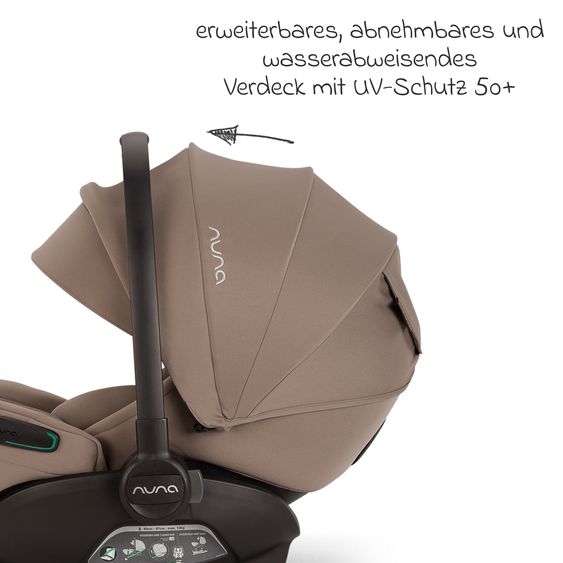 Nuna Babyschale ARRA flex i-Size ab Geburt bis 13 kg (40 cm - 87 cm) Liegeposition 157° inkl. Sitzverkleinerer & Sonnenverdeck nur 3,9 kg - Cedar