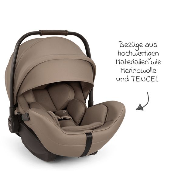 Nuna Babyschale ARRA flex i-Size ab Geburt bis 13 kg (40 cm - 87 cm) Liegeposition 157° inkl. Sitzverkleinerer & Sonnenverdeck nur 3,9 kg - Cedar