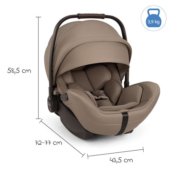 Nuna ARRA flex i-Size infant car seat from birth to 13 kg (40 cm - 87 cm) reclining position 157° incl. seat reducer & sun canopy only 3.9 kg - Cedar