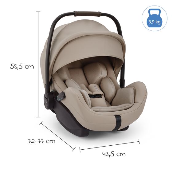 Nuna Babyschale ARRA flex i-Size ab Geburt bis 13 kg (40 cm - 87 cm) Liegeposition 157° inkl. Sitzverkleinerer & Sonnenverdeck nur 3,9 kg - Chateau