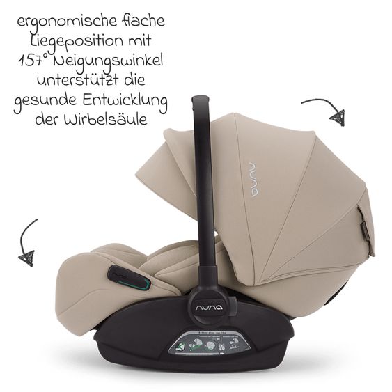 Nuna Babyschale ARRA flex i-Size ab Geburt bis 13 kg (40 cm - 87 cm) Liegeposition 157° inkl. Sitzverkleinerer & Sonnenverdeck nur 3,9 kg - Chateau