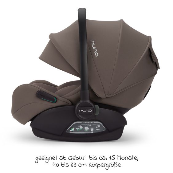 Nuna Babyschale ARRA flex i-Size ab Geburt bis 13 kg (40 cm - 87 cm) Liegeposition 157° inkl. Sitzverkleinerer & Sonnenverdeck nur 3,9 kg - Chestnut