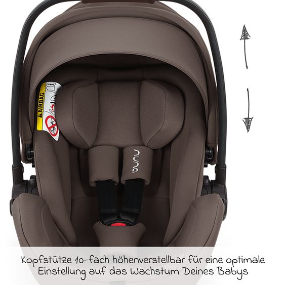 Nuna Babyschale ARRA flex i-Size ab Geburt bis 13 kg (40 cm - 87 cm) Liegeposition 157° inkl. Sitzverkleinerer & Sonnenverdeck nur 3,9 kg - Chestnut
