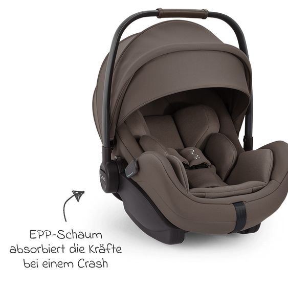 Nuna Babyschale ARRA flex i-Size ab Geburt bis 13 kg (40 cm - 87 cm) Liegeposition 157° inkl. Sitzverkleinerer & Sonnenverdeck nur 3,9 kg - Chestnut