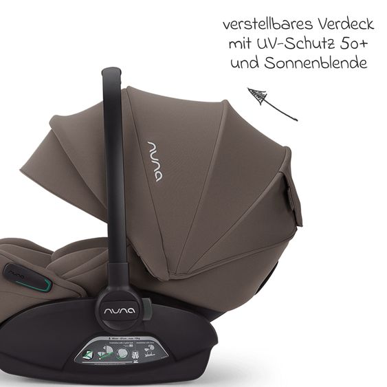 Nuna Babyschale ARRA flex i-Size ab Geburt bis 13 kg (40 cm - 87 cm) Liegeposition 157° inkl. Sitzverkleinerer & Sonnenverdeck nur 3,9 kg - Chestnut