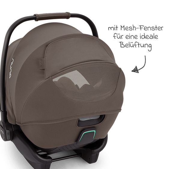 Nuna Babyschale ARRA flex i-Size ab Geburt bis 13 kg (40 cm - 87 cm) Liegeposition 157° inkl. Sitzverkleinerer & Sonnenverdeck nur 3,9 kg - Chestnut