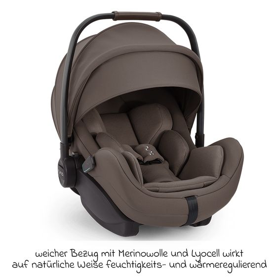 Nuna Babyschale ARRA flex i-Size ab Geburt bis 13 kg (40 cm - 87 cm) Liegeposition 157° inkl. Sitzverkleinerer & Sonnenverdeck nur 3,9 kg - Chestnut