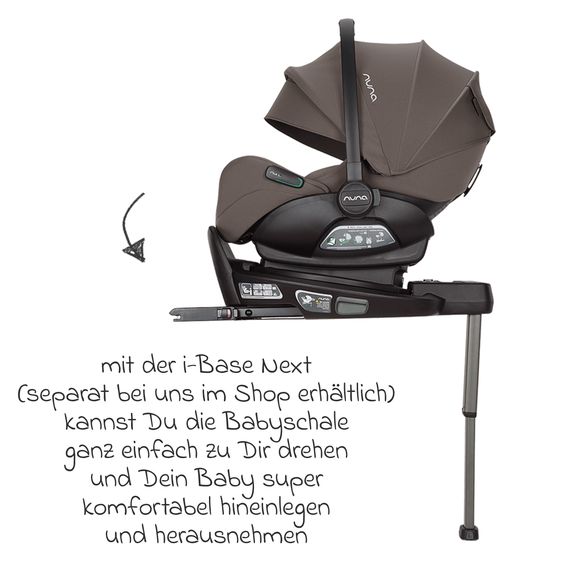 Nuna Babyschale ARRA flex i-Size ab Geburt bis 13 kg (40 cm - 87 cm) Liegeposition 157° inkl. Sitzverkleinerer & Sonnenverdeck nur 3,9 kg - Chestnut