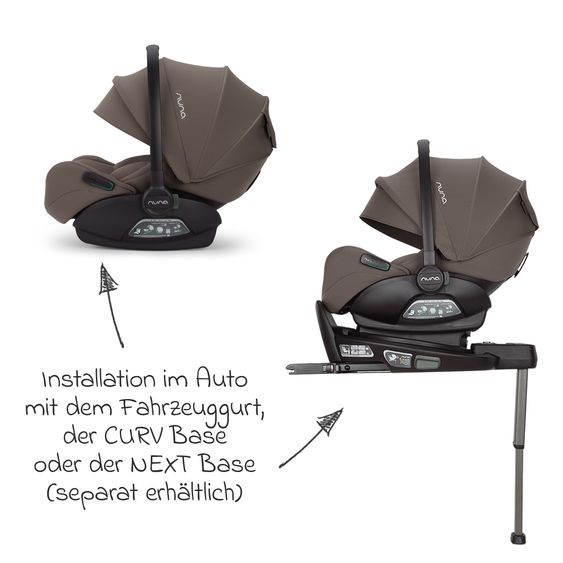 Nuna Babyschale ARRA flex i-Size ab Geburt bis 13 kg (40 cm - 87 cm) Liegeposition 157° inkl. Sitzverkleinerer & Sonnenverdeck nur 3,9 kg - Chestnut