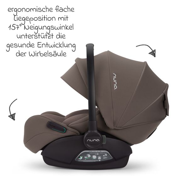 Nuna Babyschale ARRA flex i-Size ab Geburt bis 13 kg (40 cm - 87 cm) Liegeposition 157° inkl. Sitzverkleinerer & Sonnenverdeck nur 3,9 kg - Chestnut