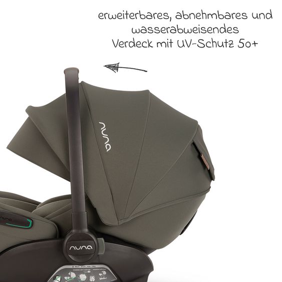 Nuna Babyschale ARRA flex i-Size ab Geburt bis 13 kg (40 cm - 87 cm) Liegeposition 157° inkl. Sitzverkleinerer & Sonnenverdeck nur 3,9 kg - Pine