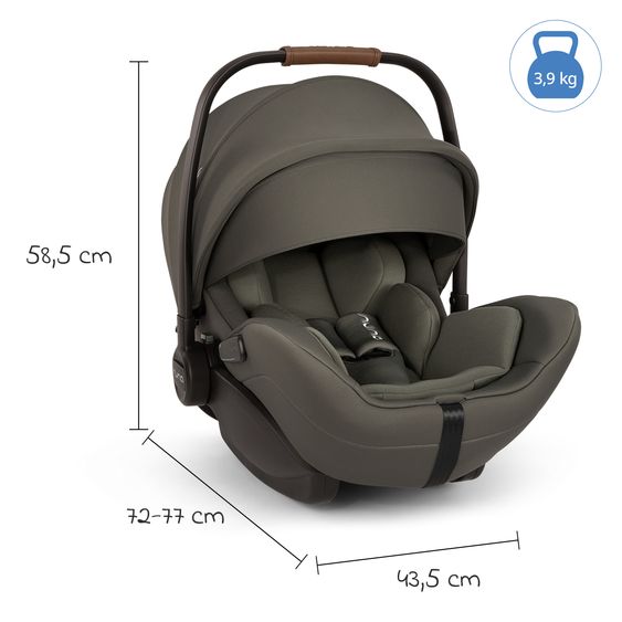 Nuna Babyschale ARRA flex i-Size ab Geburt bis 13 kg (40 cm - 87 cm) Liegeposition 157° inkl. Sitzverkleinerer & Sonnenverdeck nur 3,9 kg - Pine