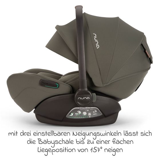 Nuna Babyschale ARRA flex i-Size ab Geburt bis 13 kg (40 cm - 87 cm) Liegeposition 157° inkl. Sitzverkleinerer & Sonnenverdeck nur 3,9 kg - Pine