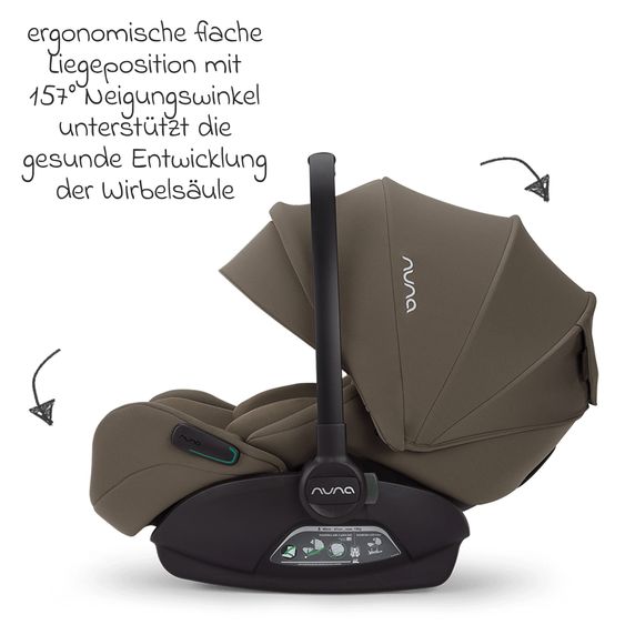 Nuna Babyschale ARRA flex i-Size ab Geburt bis 13 kg (40 cm - 87 cm) Liegeposition 157° inkl. Sitzverkleinerer & Sonnenverdeck nur 3,9 kg - Pistachio