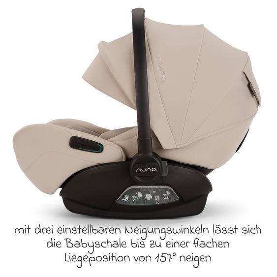 Nuna Babyschale ARRA flex i-Size inkl. Base Curv ab Geburt bis 13 kg (40 cm - 87 cm) Liegeposition 157° , Sitzverkleinerer, Sonnenverdeck, Polsterschutz, Spieltier - Biscotti