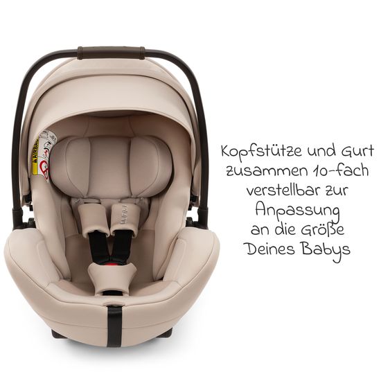 Nuna Babyschale ARRA flex i-Size inkl. Base Curv ab Geburt bis 13 kg (40 cm - 87 cm) Liegeposition 157° , Sitzverkleinerer, Sonnenverdeck, Polsterschutz, Spieltier - Biscotti