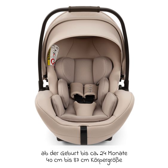 Nuna Babyschale ARRA flex i-Size inkl. Base Curv ab Geburt bis 13 kg (40 cm - 87 cm) Liegeposition 157° , Sitzverkleinerer, Sonnenverdeck, Polsterschutz, Spieltier - Biscotti