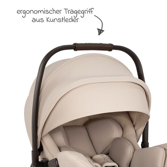 Nuna Babyschale ARRA flex i-Size inkl. Base Curv ab Geburt bis 13 kg (40 cm - 87 cm) Liegeposition 157° , Sitzverkleinerer, Sonnenverdeck, Polsterschutz, Spieltier - Biscotti