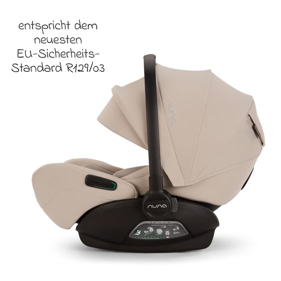 Nuna Babyschale ARRA flex i-Size inkl. Base Curv ab Geburt bis 13 kg (40 cm - 87 cm) Liegeposition 157° , Sitzverkleinerer, Sonnenverdeck, Polsterschutz, Spieltier - Biscotti