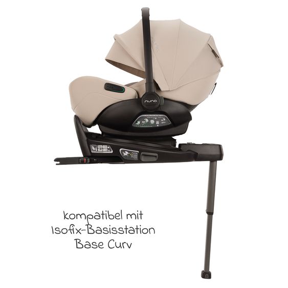 Nuna Babyschale ARRA flex i-Size inkl. Base Curv ab Geburt bis 13 kg (40 cm - 87 cm) Liegeposition 157° , Sitzverkleinerer, Sonnenverdeck, Polsterschutz, Spieltier - Biscotti