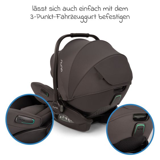 Nuna Babyschale ARRA flex i-Size inkl. Base Curv ab Geburt bis 13 kg (40 cm - 87 cm) Liegeposition 157° , Sitzverkleinerer, Sonnenverdeck, Polsterschutz, Spieltier - Thunder